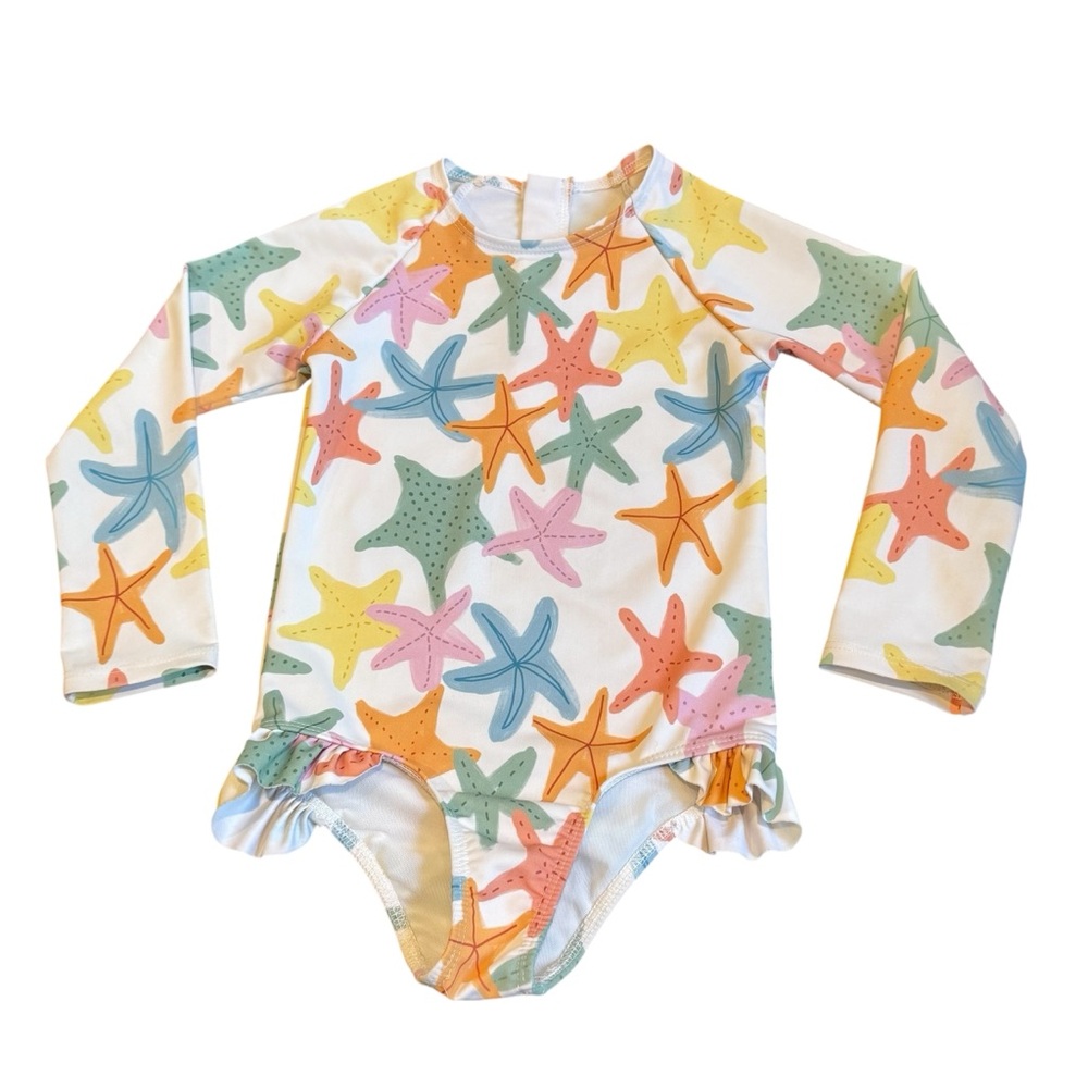 Pearl Street Swim Colorful Starfish Kids One Piece Swimsuit 5/6